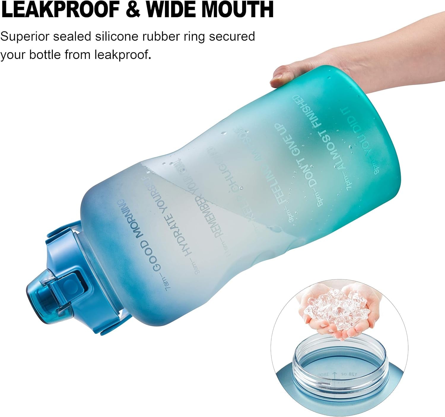 Gallon Water Bottle with Straw & Time Marker, Leakproof 128 Oz Motivational Sports Water Bottle to Ensure You Drink Enough Water during Activities (Navy/Green Gradient)1