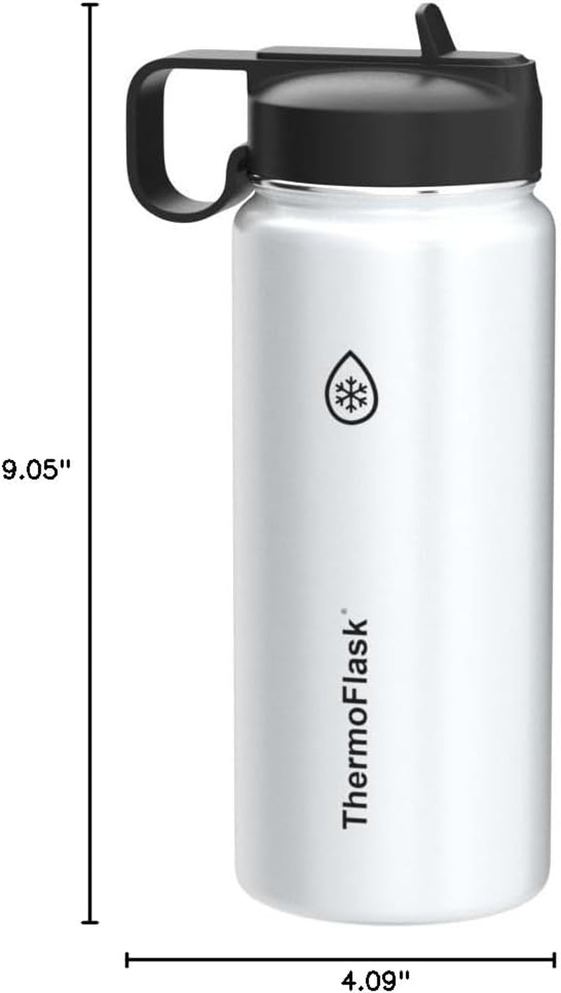 18 Oz Double Wall Vacuum Insulated Stainless Steel Water Bottle with Spout and Straw Lids, White